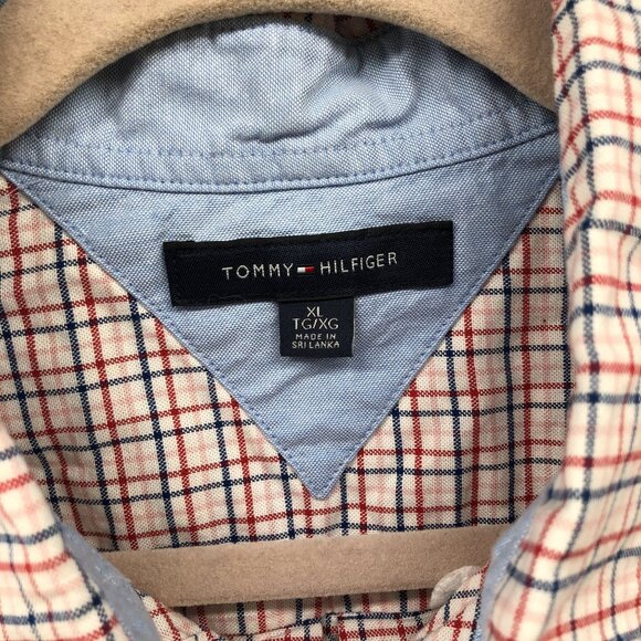 Tommy Hilfiger Button Down Shirt Mens XL Red Blue White Grid Plaid Long Sleeve - Picture 6 of 10